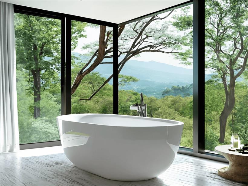 freestanding bathtub with nature view