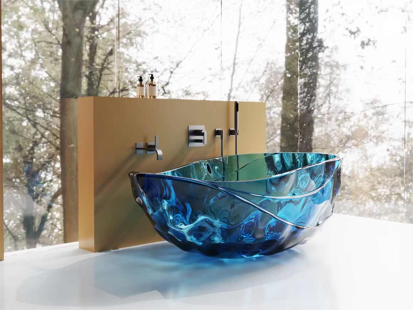 blue freestanding solid surface resin bathtub from Cpingao ps-8852