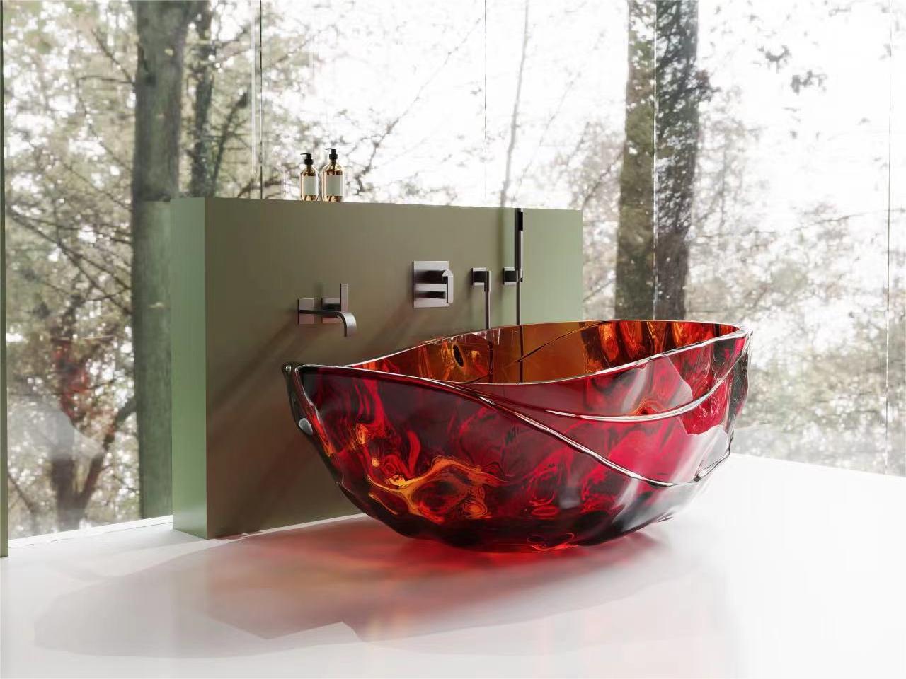 red freestanding solid surface resin bathtub from Cpingao ps-8852