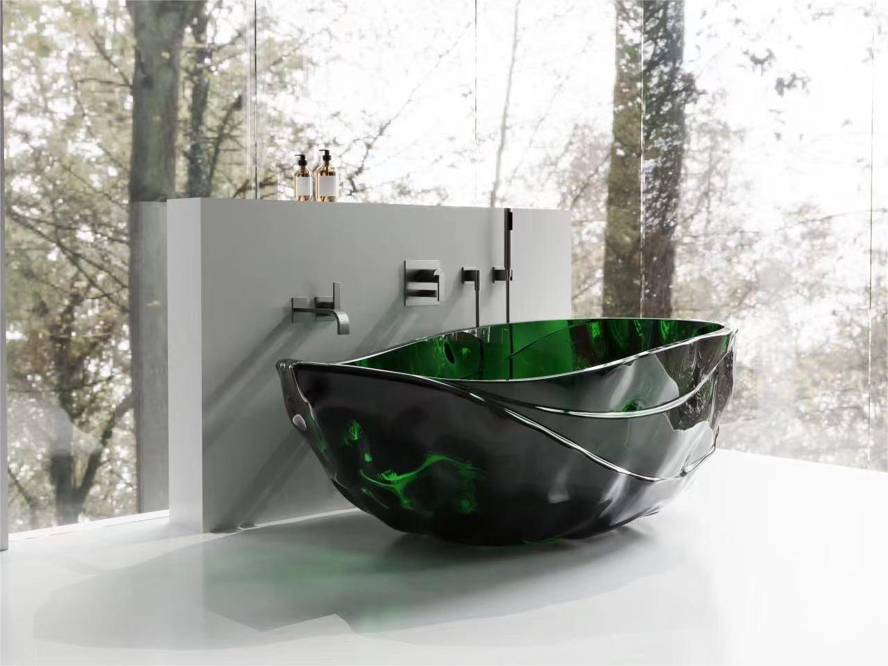 green freestanding solid surface resin bathtub from Cpingao ps-8852