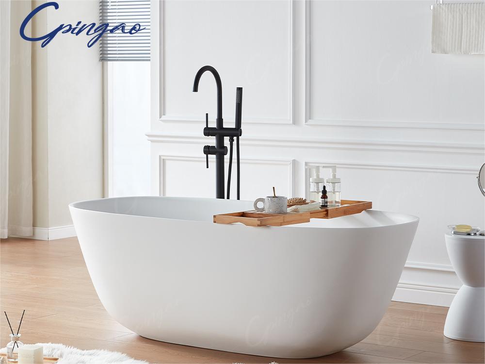 white solid surface bathtub in bathroom from Cpingao(Solid Surface Bathtub Manufacturers)