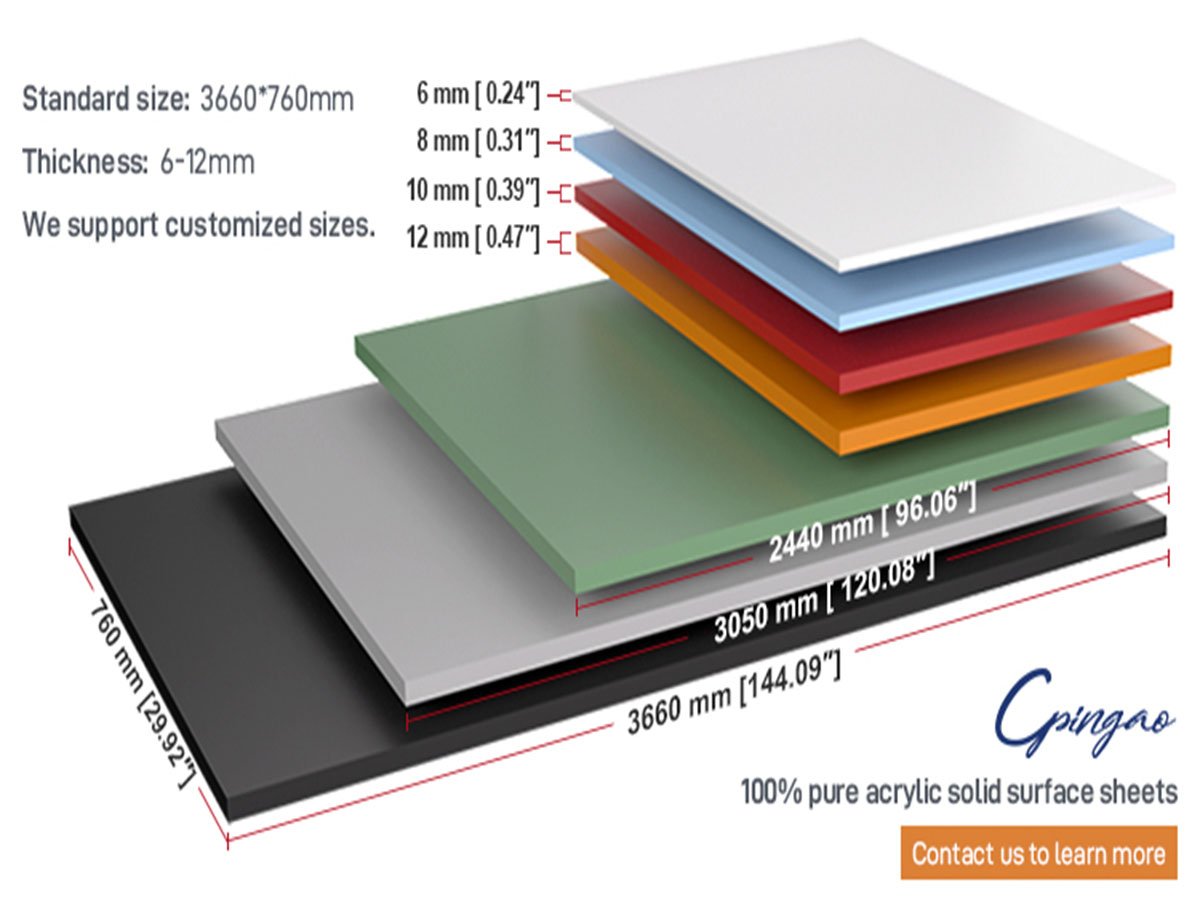 100% Pure Acrylic Solid Surface Sheets Colours choose