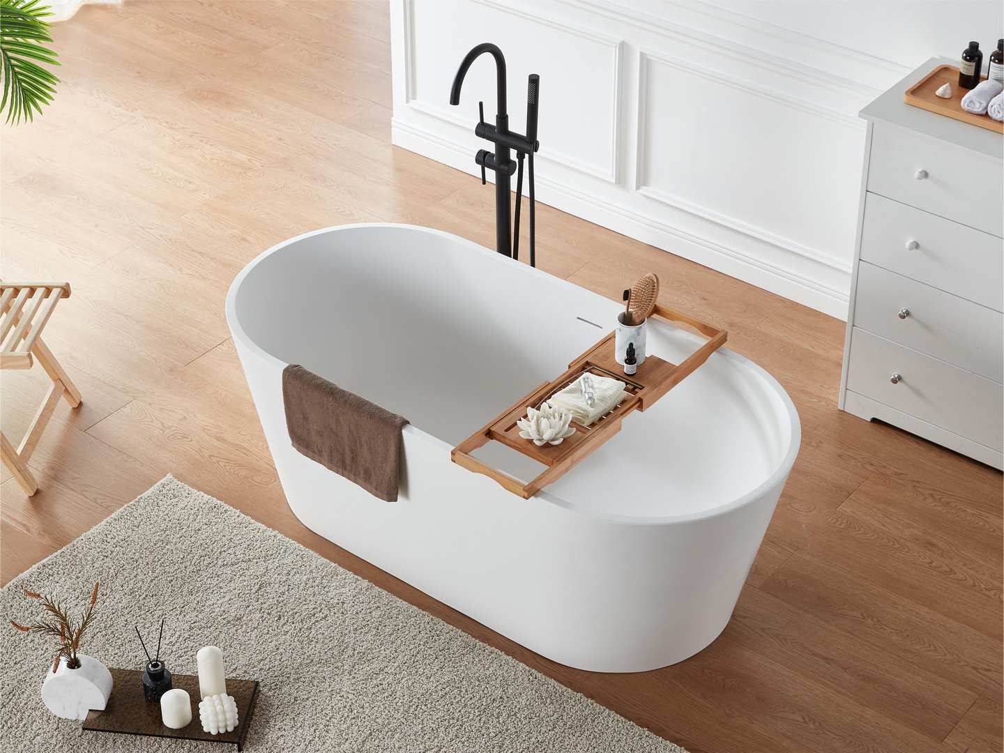 （How to Set a Soaking Tub）acrylic solid surface freestanding bathtub PS-8816