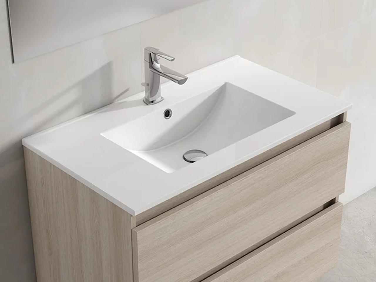 Lucena Bath Flat Single Hole Ceramic Sink With Integrated Countertop