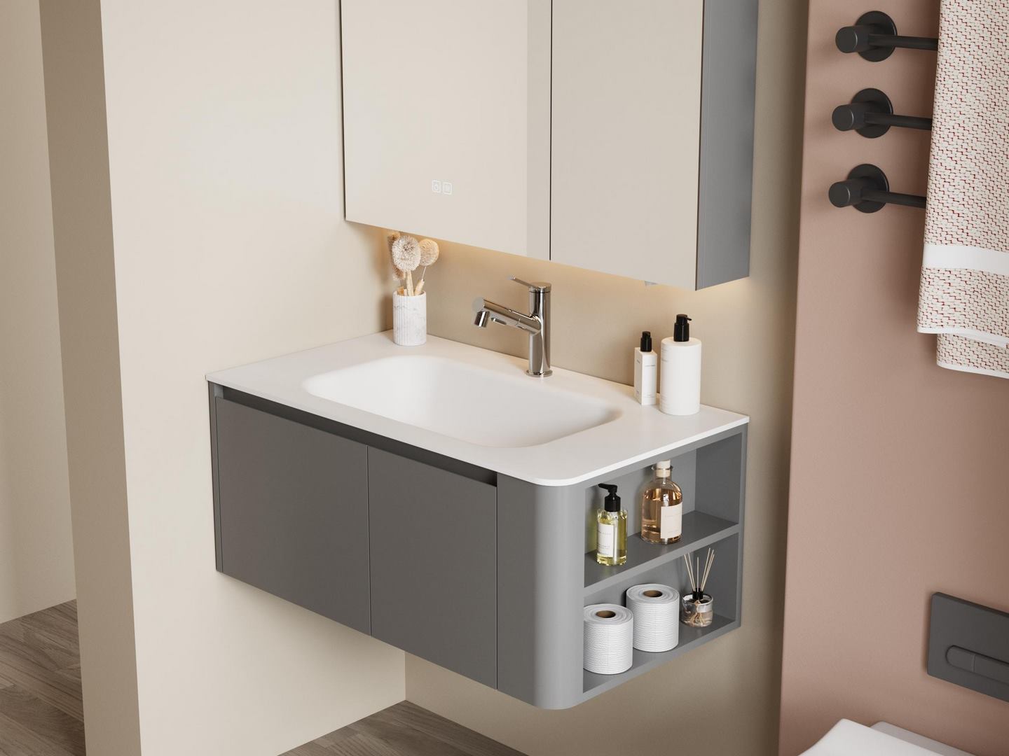 solid surface integrated sink countertop bathroom1