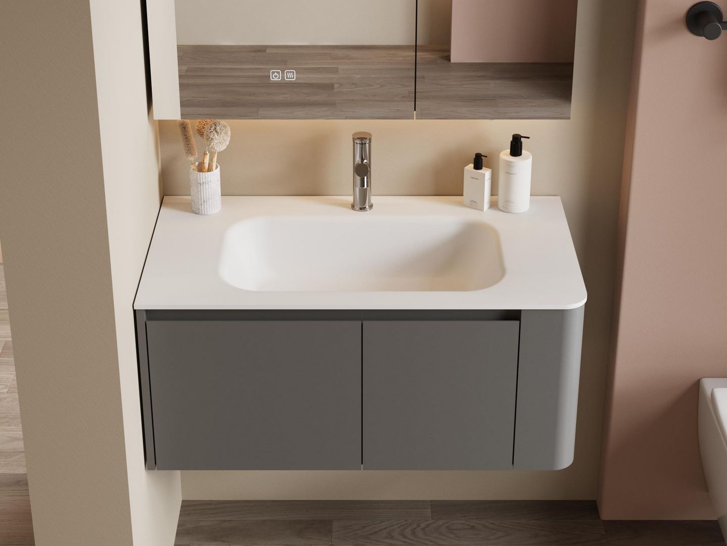 solid surface integrated sink countertop bathroom2